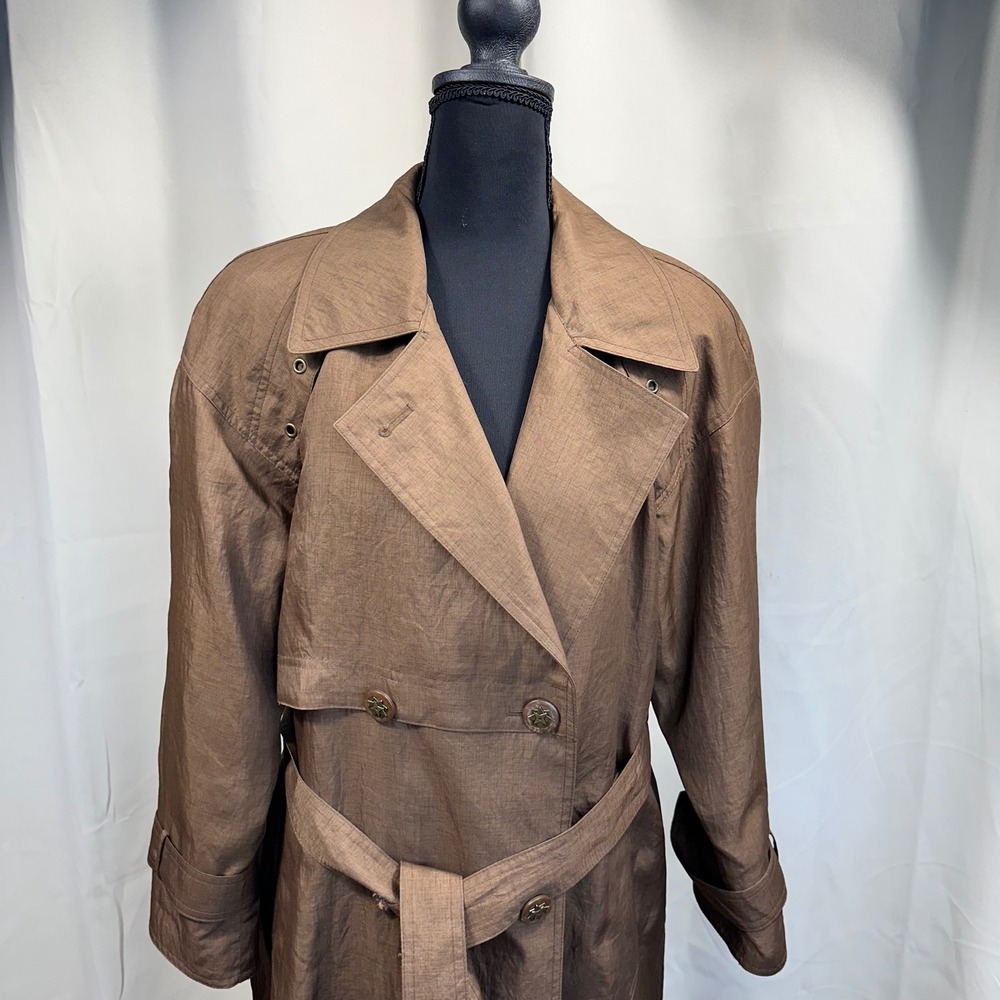 J. Gallery Trench Coat Womens 5/6 Brown Double Breasted Belted Petite Excellent